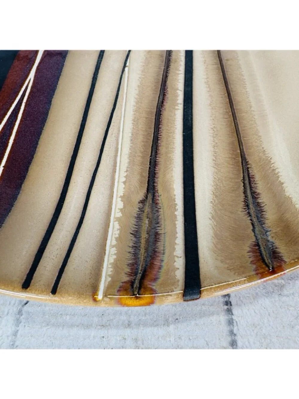 Home Trends BAZAAR BROWN Stoneware Square Tan Stripe 10 3/4